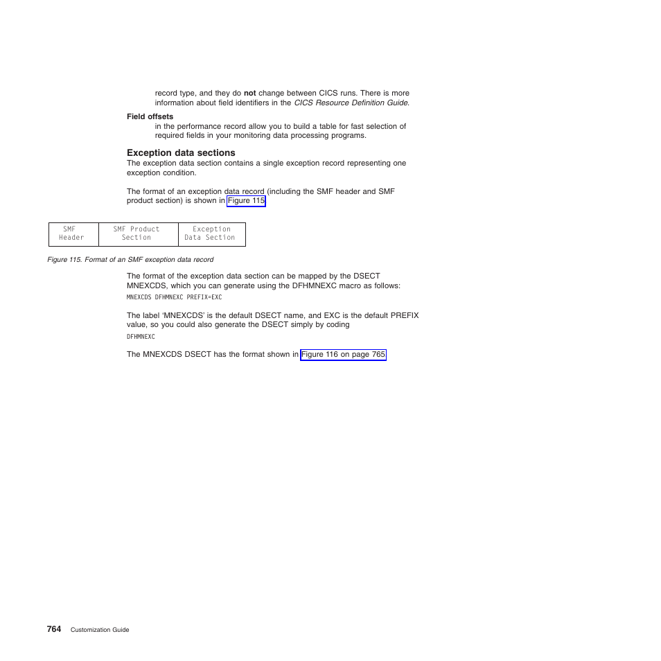 Exception data sections | IBM SC34-6814-04 User Manual | Page 786 / 953