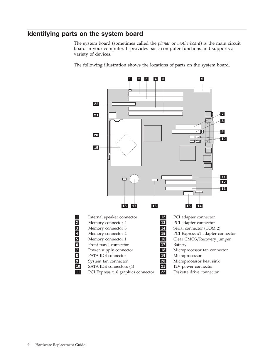 Identifying parts on the system board, Identifying, Parts | System, Board | IBM THINKCENTRE 8123 User Manual | Page 12 / 44