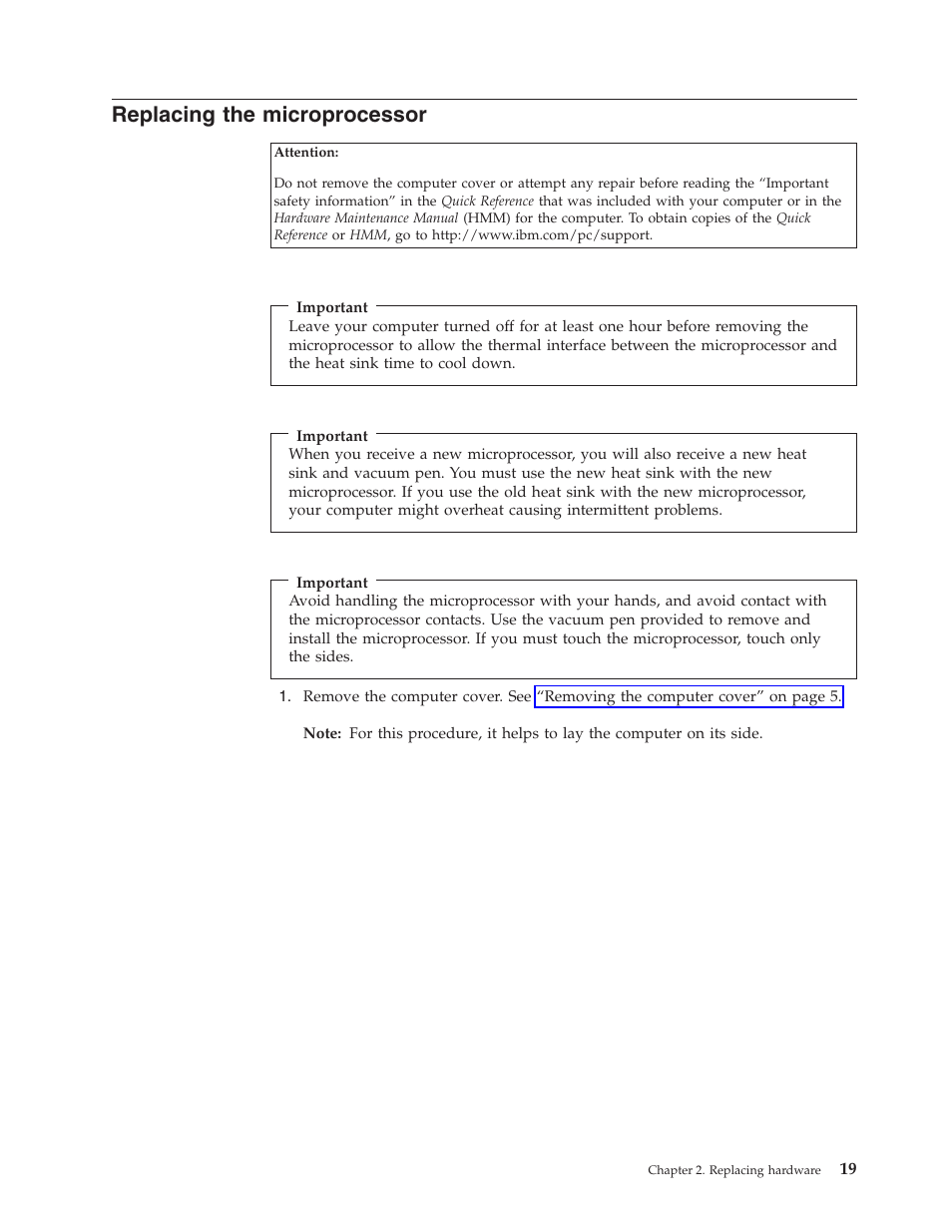 Replacing the microprocessor, Replacing, Microprocessor | IBM THINKCENTRE 8123 User Manual | Page 27 / 44