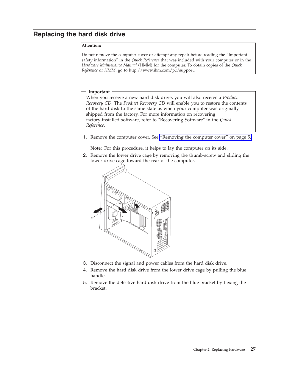 Replacing the hard disk drive, Replacing, Hard | Disk, Drive | IBM THINKCENTRE 8123 User Manual | Page 35 / 44