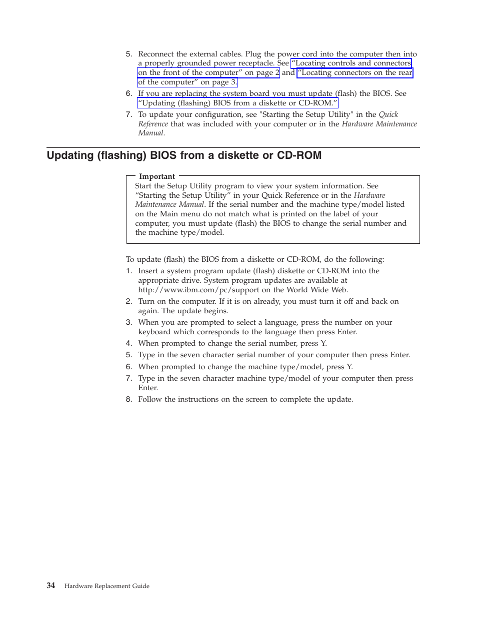 Updating (flashing) bios from a diskette or cd-rom, Updating, Flashing) | Bios, From, Diskette, Cd-rom | IBM THINKCENTRE 8123 User Manual | Page 42 / 44