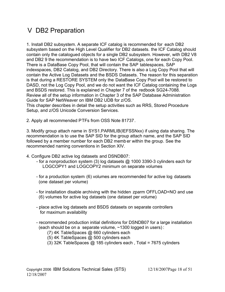 V db2 preparation | IBM DB2 V8 User Manual | Page 18 / 51