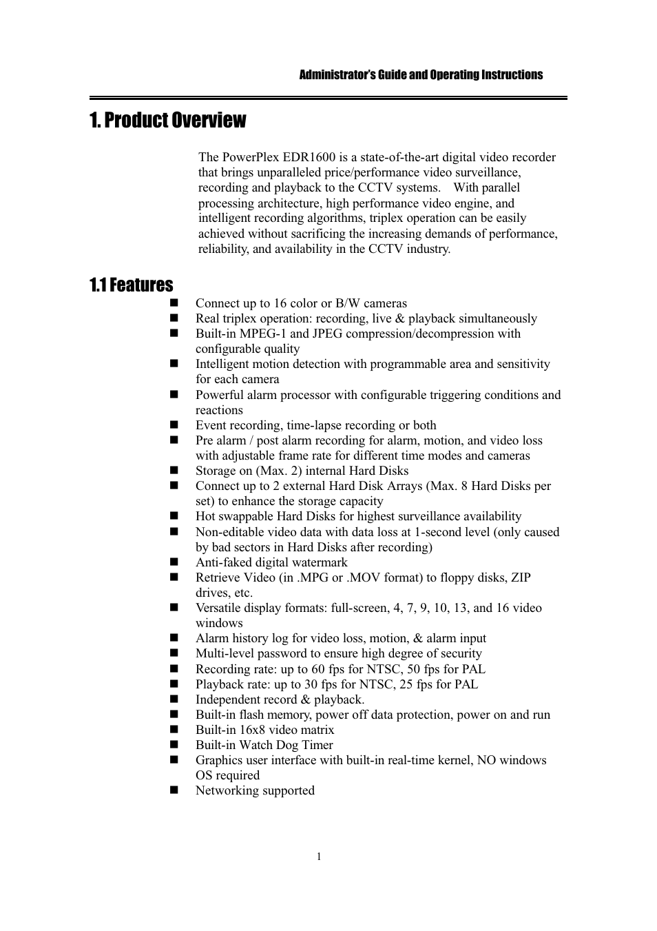 Product overview, 1 features | IBM EDR1600 User Manual | Page 5 / 62