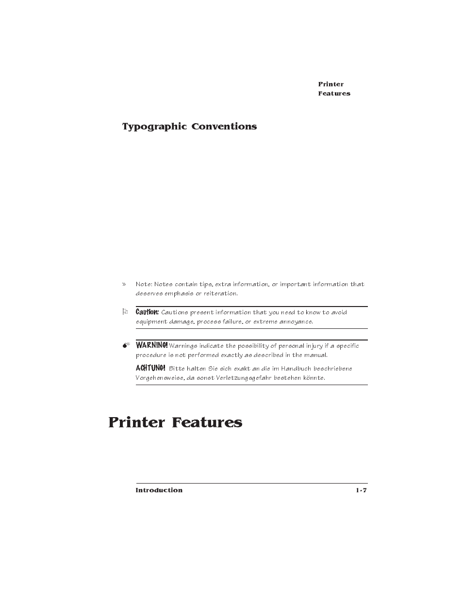 Typographic conventions, Printer features, Printer features and user benefits | IBM Print System QMS 1725E User Manual | Page 15 / 94
