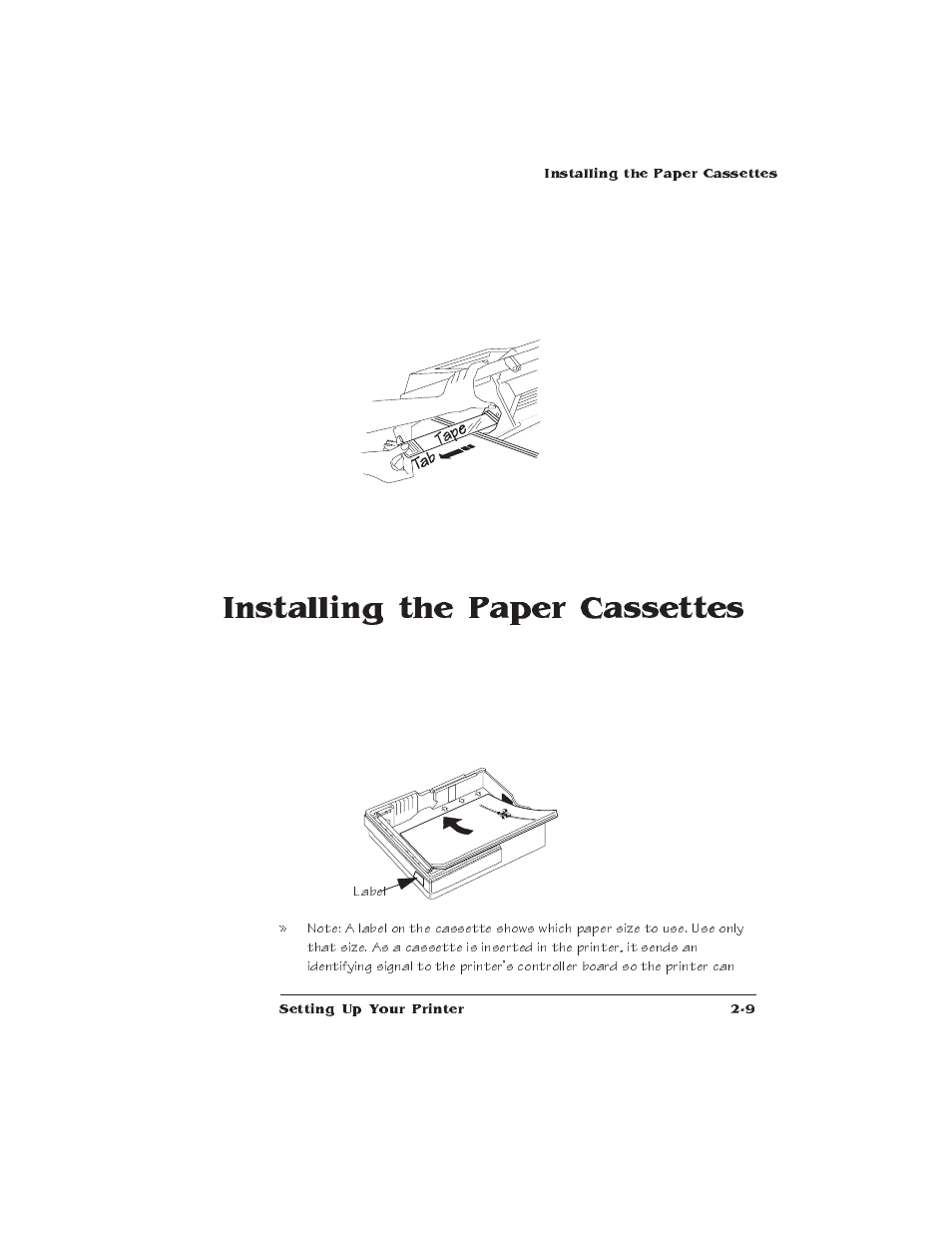 Installing the paper cassettes, Loading and installing paper cassettes | IBM Print System QMS 1725E User Manual | Page 33 / 94
