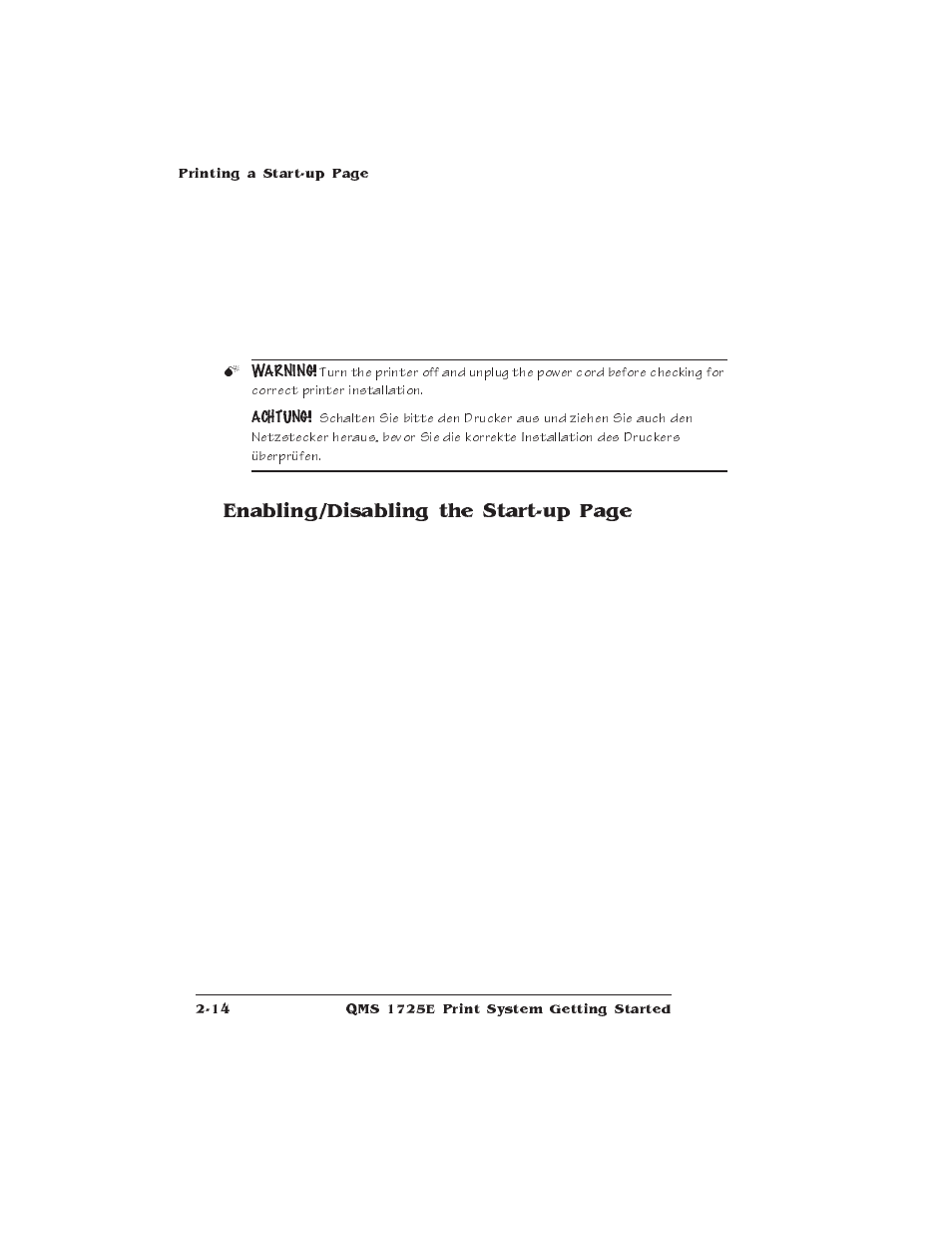 Enabling/disabling the start-up page | IBM Print System QMS 1725E User Manual | Page 38 / 94