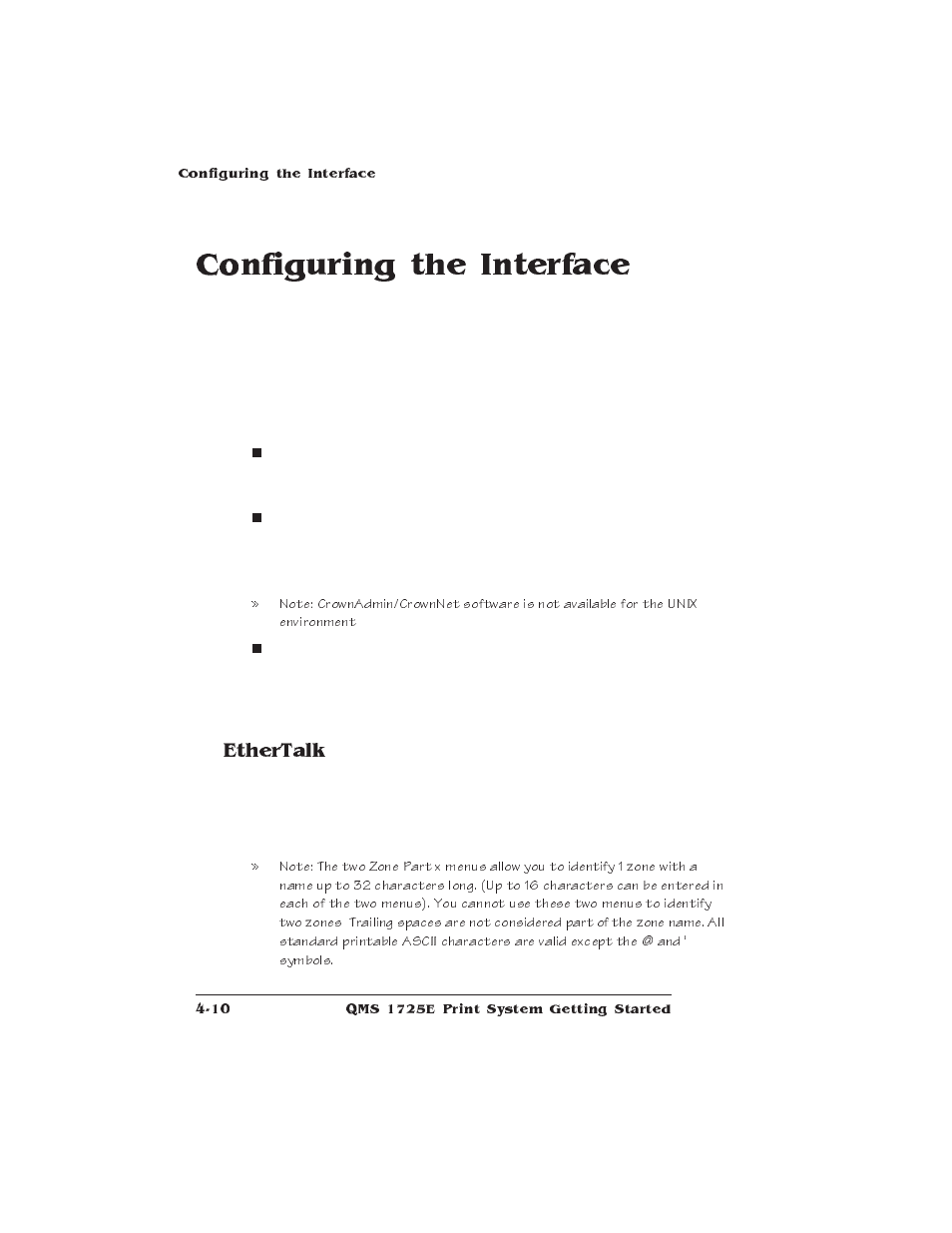 Configuring the interface, Ethertalk | IBM Print System QMS 1725E User Manual | Page 62 / 94