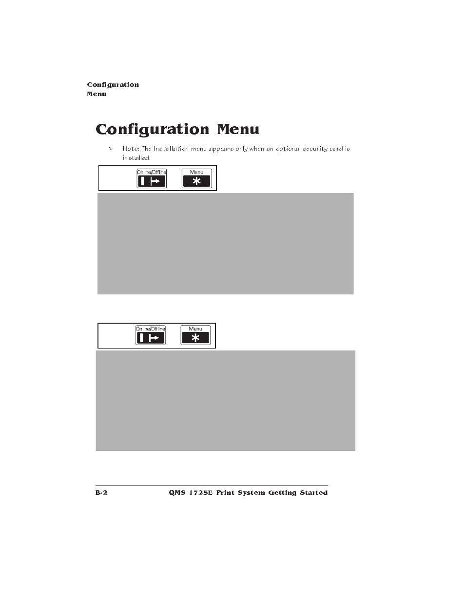Configuration menu | IBM Print System QMS 1725E User Manual | Page 88 / 94