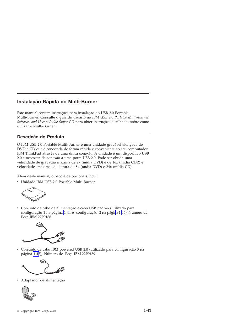 Instalação, Rápida, Multi-burner | Descrição, Produto | IBM 22P9189 User Manual | Page 55 / 138