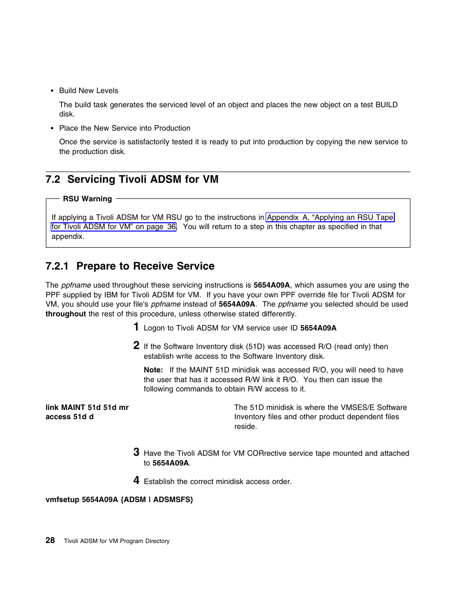 2 servicing tivoli adsm for vm, 1 prepare to receive service | IBM TIVOLI ADSTAR 5697-VM3 User Manual | Page 32 / 62