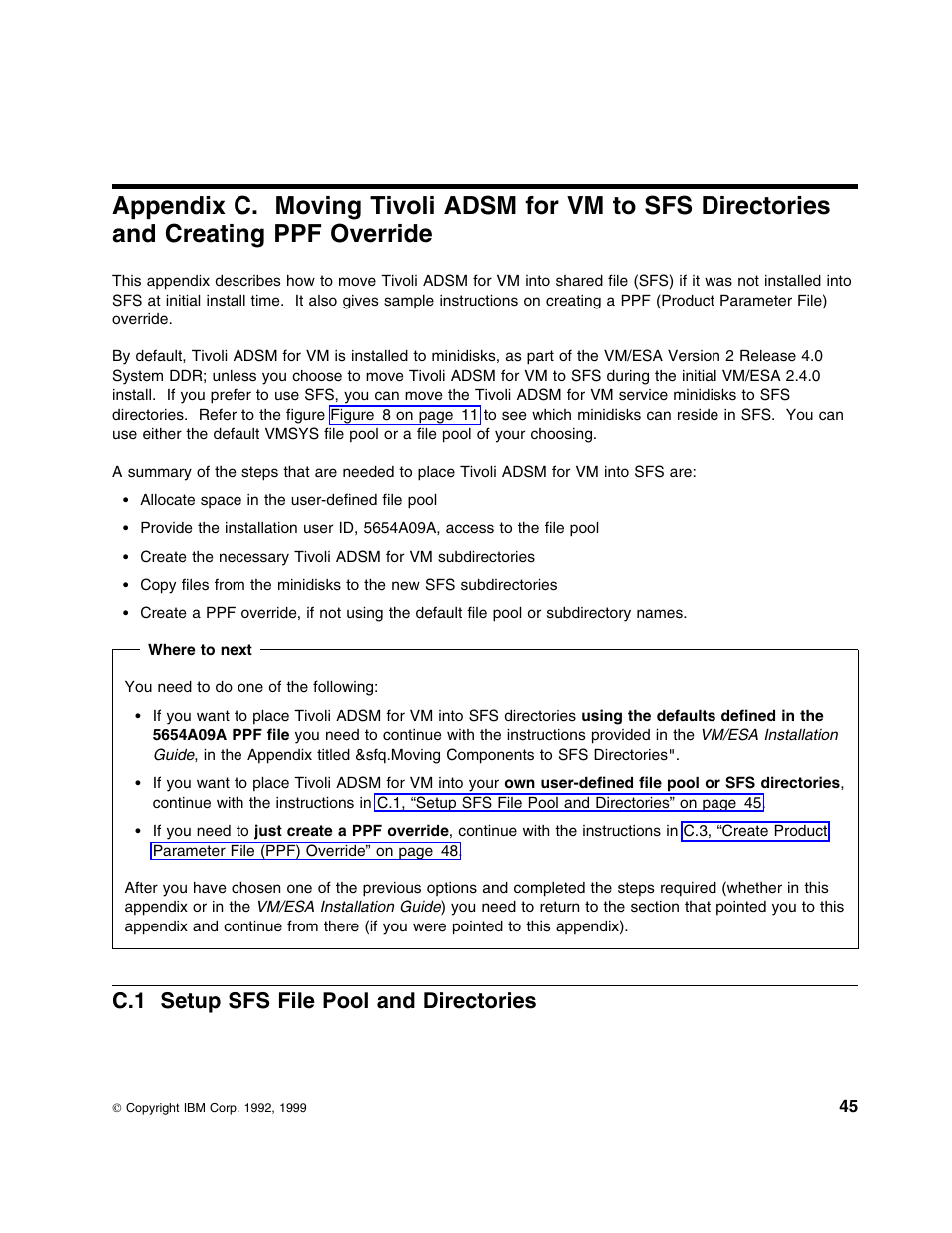 C.1 setup sfs file pool and directories | IBM TIVOLI ADSTAR 5697-VM3 User Manual | Page 49 / 62