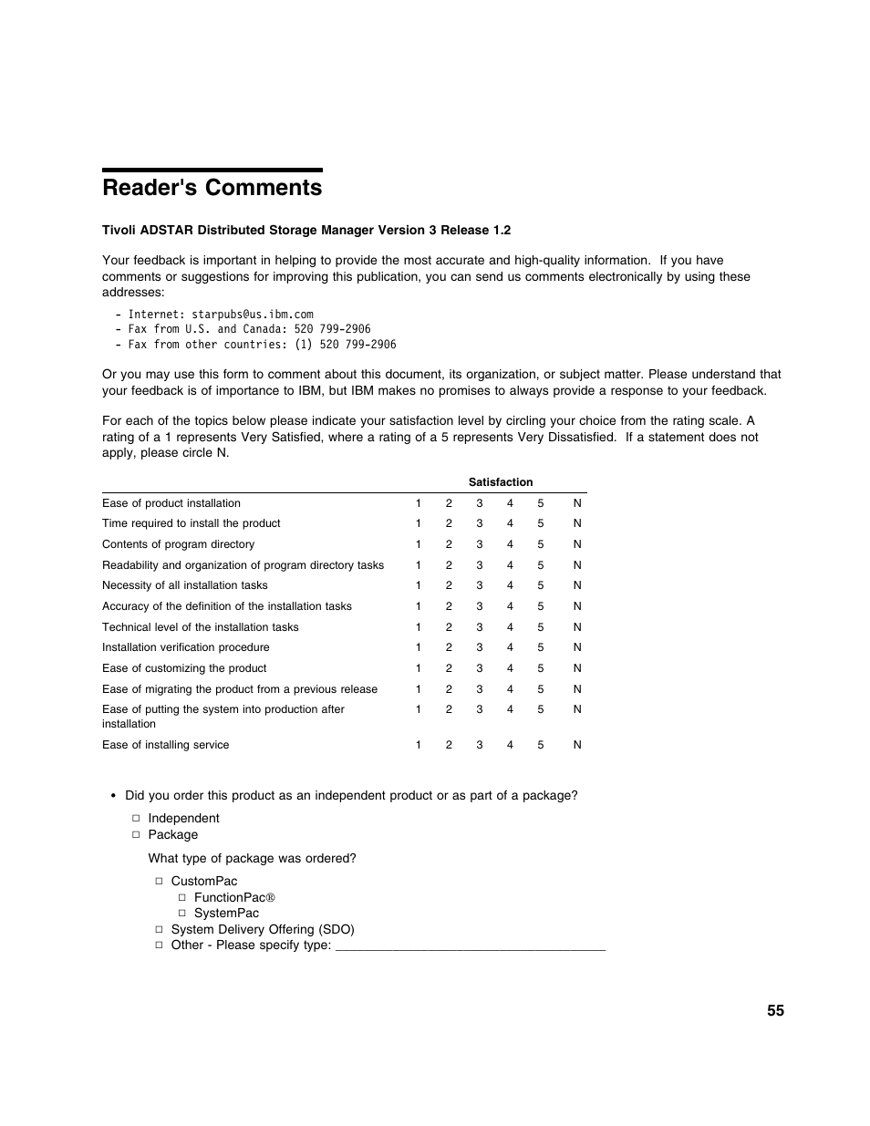 Reader's comments | IBM TIVOLI ADSTAR 5697-VM3 User Manual | Page 59 / 62