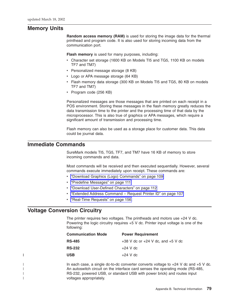 Memory units, Immediate commands, Voltage conversion circuitry | IBM TM7 User Manual | Page 103 / 210