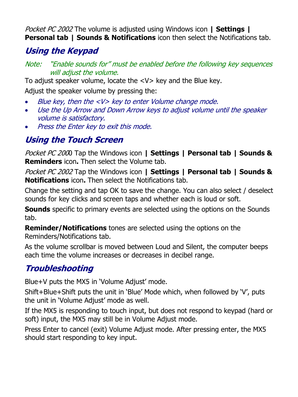 Using the keypad, Using the touch screen, Troubleshooting | G 17 | IBM MX5 User Manual | Page 17 / 41