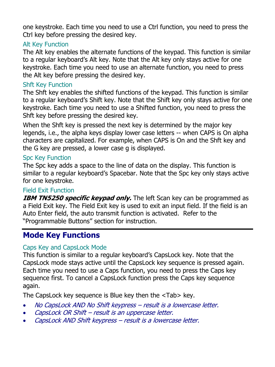 Mode key functions | IBM MX5 User Manual | Page 24 / 41