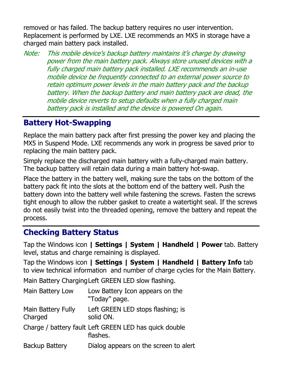 Battery hot-swapping, Checking battery status, Battery chargers | Cradles | IBM MX5 User Manual | Page 26 / 41