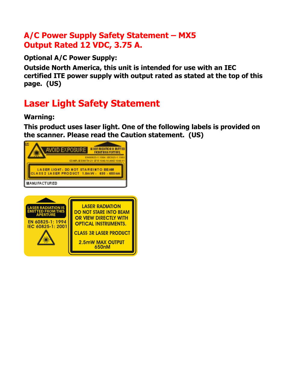 Laser light safety statement | IBM MX5 User Manual | Page 41 / 41