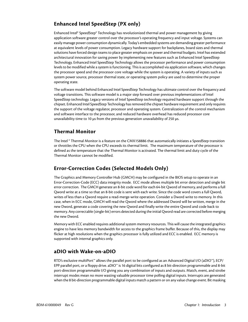 Enhanced intel speedstep (px only), Thermal monitor, Error-correction codes (selected models only) | Adio with wake-on-adio | IBM BDM-610000049 User Manual | Page 13 / 120