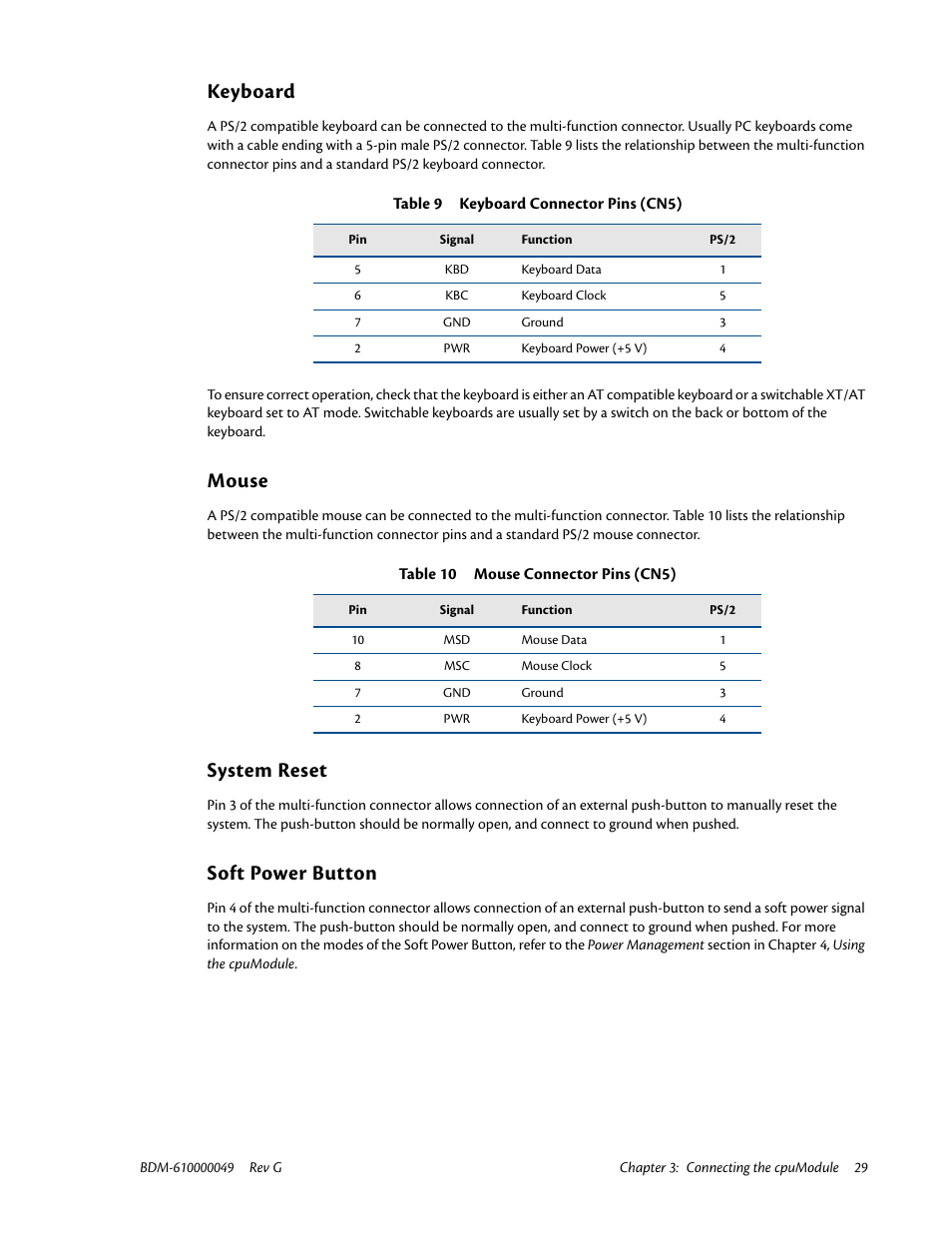 Keyboard, Mouse, System reset | Soft power button | IBM BDM-610000049 User Manual | Page 39 / 120