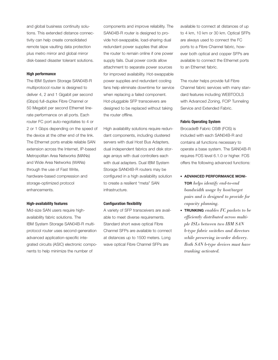 High performance, High-availability features, Configuration flexibility | Fabric operating system | IBM SAN24B-R User Manual | Page 2 / 6