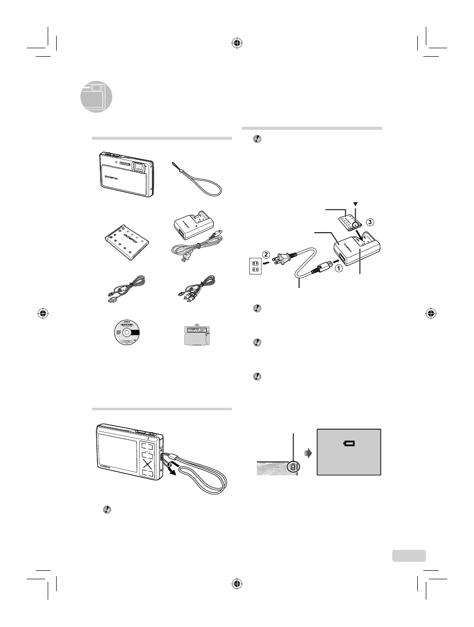 Preparing the camera, Checking the contents of thebox, Attaching the camera strap | Charging the battery, 3en checking the contents of the box | IBM u-1070 User Manual | Page 3 / 124