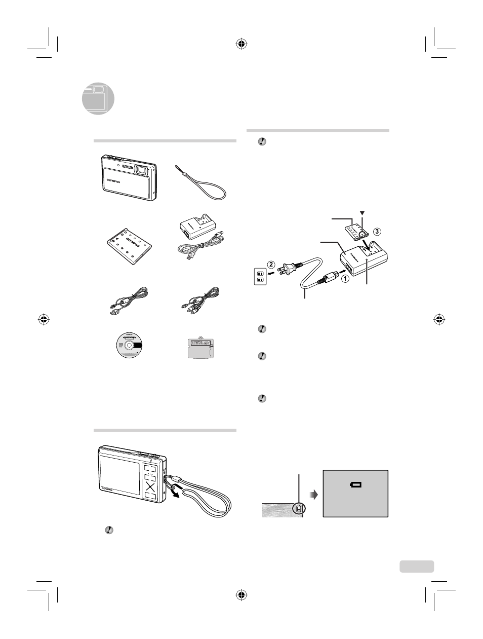 Vorbereiten der kamera, 75 de, Laden des akkus | Überprüfen des verpackungsinhalts, Anbringen des trageriemens | IBM u-1070 User Manual | Page 75 / 124