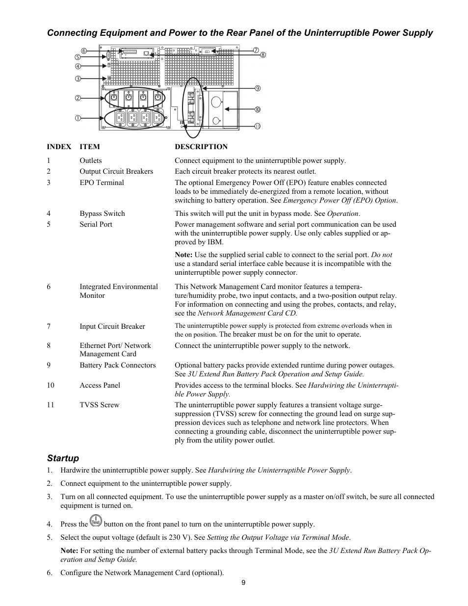Startup | IBM Uninterruptible Power Supply IBM UPS 7500XHV User Manual | Page 13 / 29