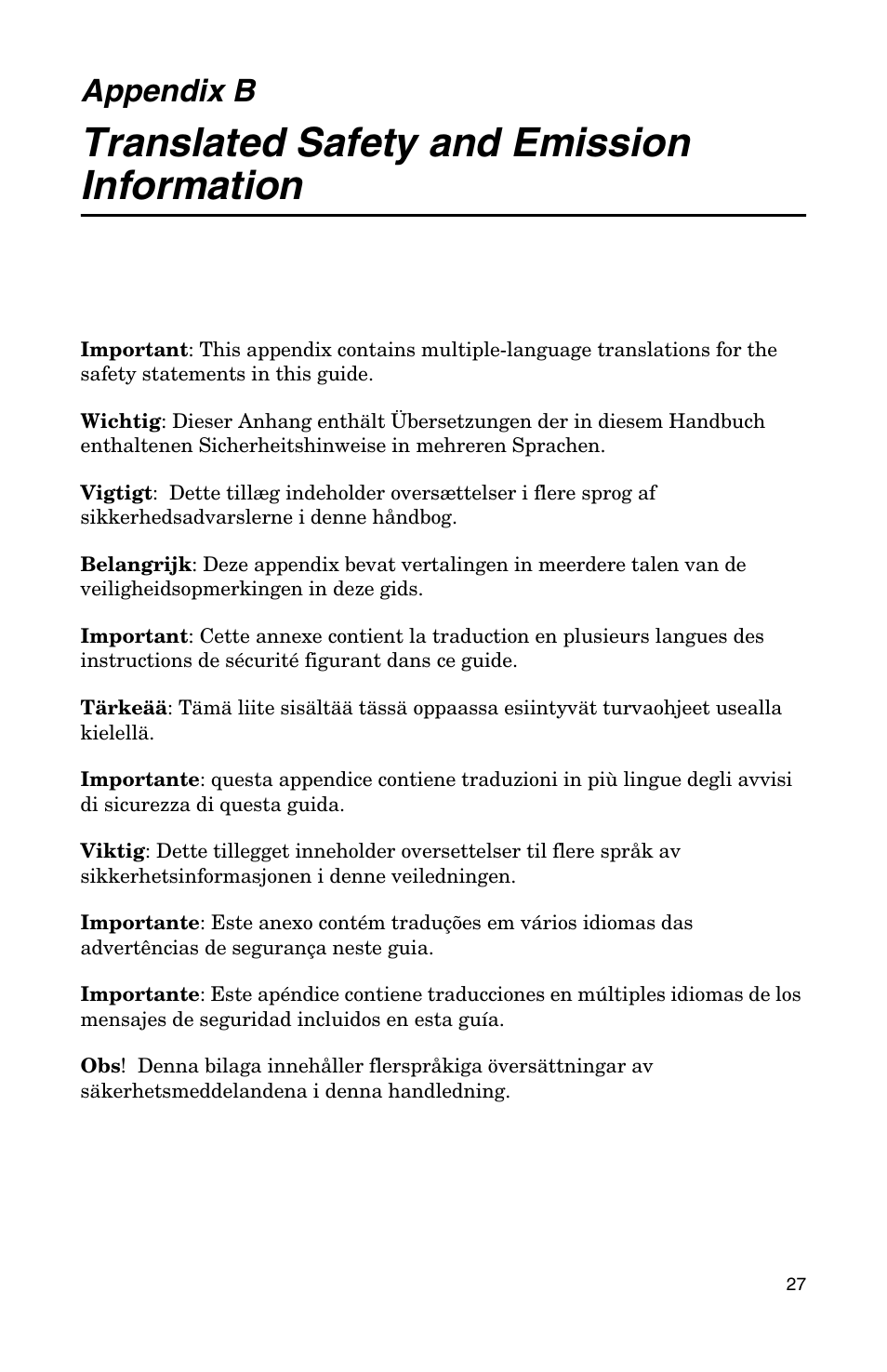 Appendix b, Translated safety and emission information | IBM AT-FS202SC/FS3 User Manual | Page 35 / 44