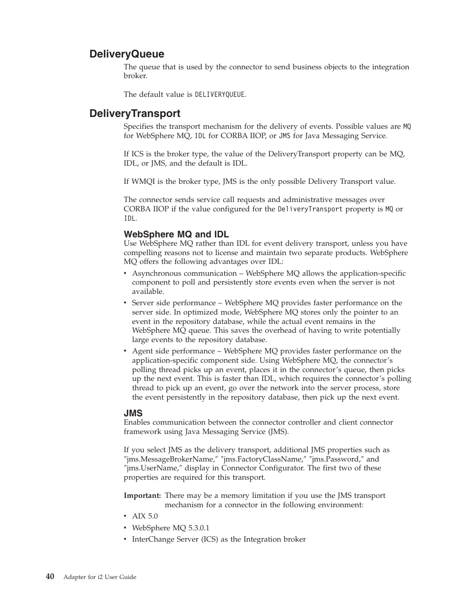 Deliveryqueue, Deliverytransport | IBM WebSphere Business Integration Adapter User Manual | Page 50 / 92