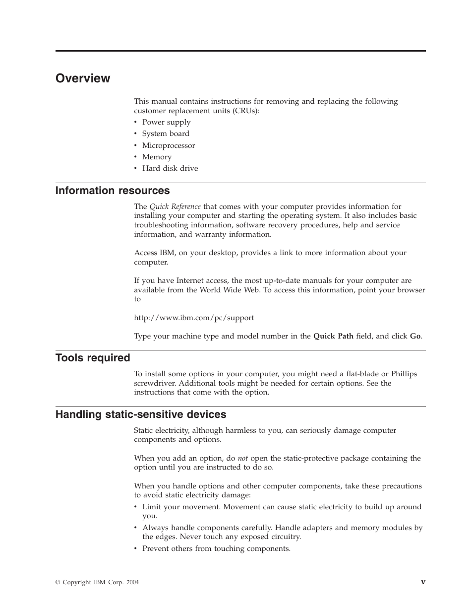 Overview, Information resources, Tools required | Handling static-sensitive devices, Information, Resources, Tools, Required, Handling, Static-sensitive | IBM THINKCENTRE 8141 User Manual | Page 7 / 28