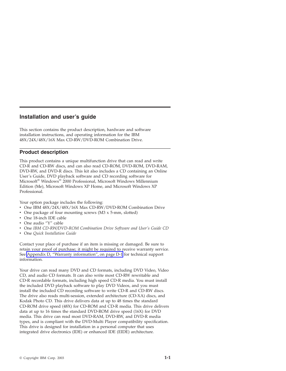 Installation and user’s guide, Product description | IBM 22P7035 User Manual | Page 11 / 54