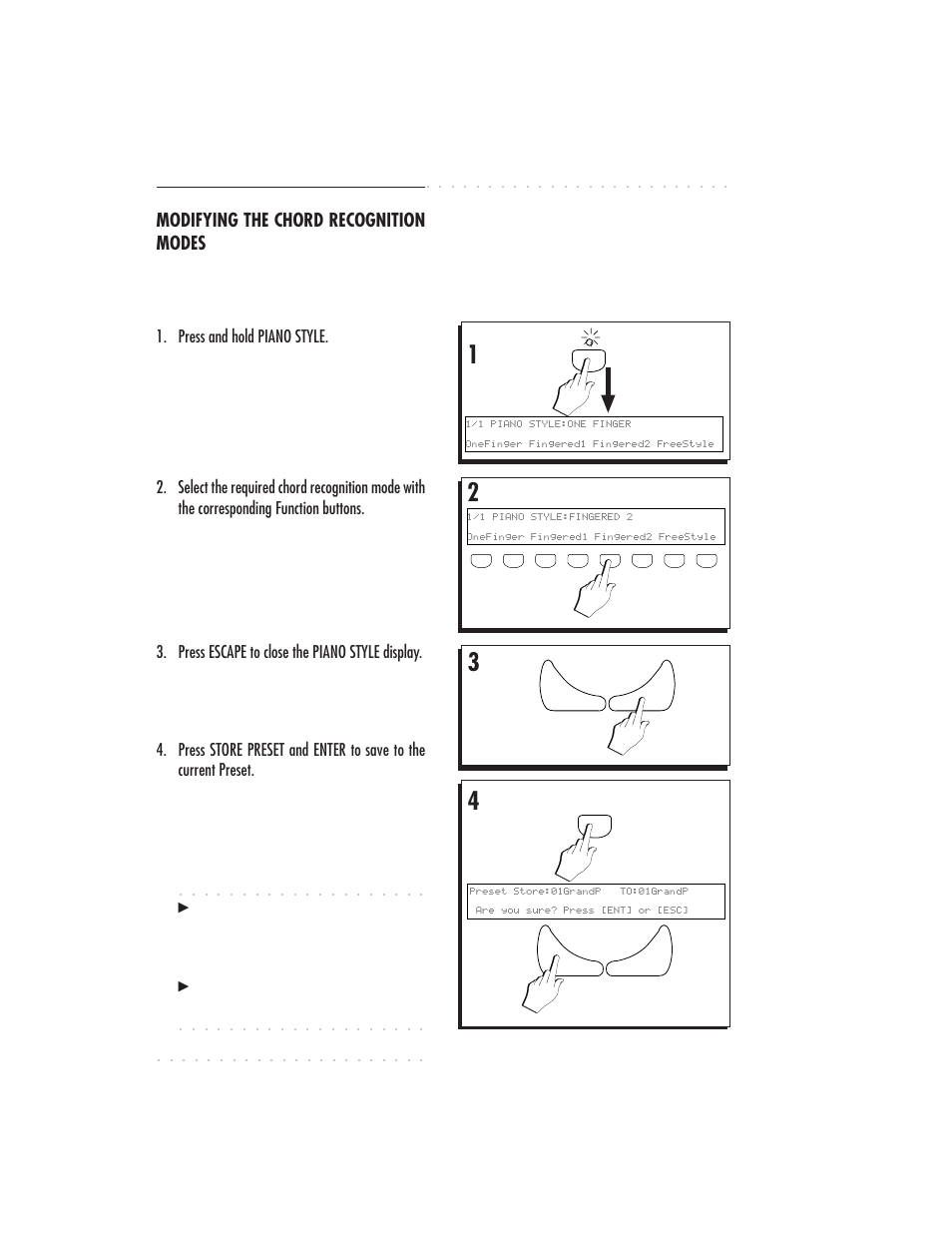 5•12 user guide, Modifying the chord recognition modes, Press and hold piano style | IBM PS1500 User Manual | Page 100 / 112
