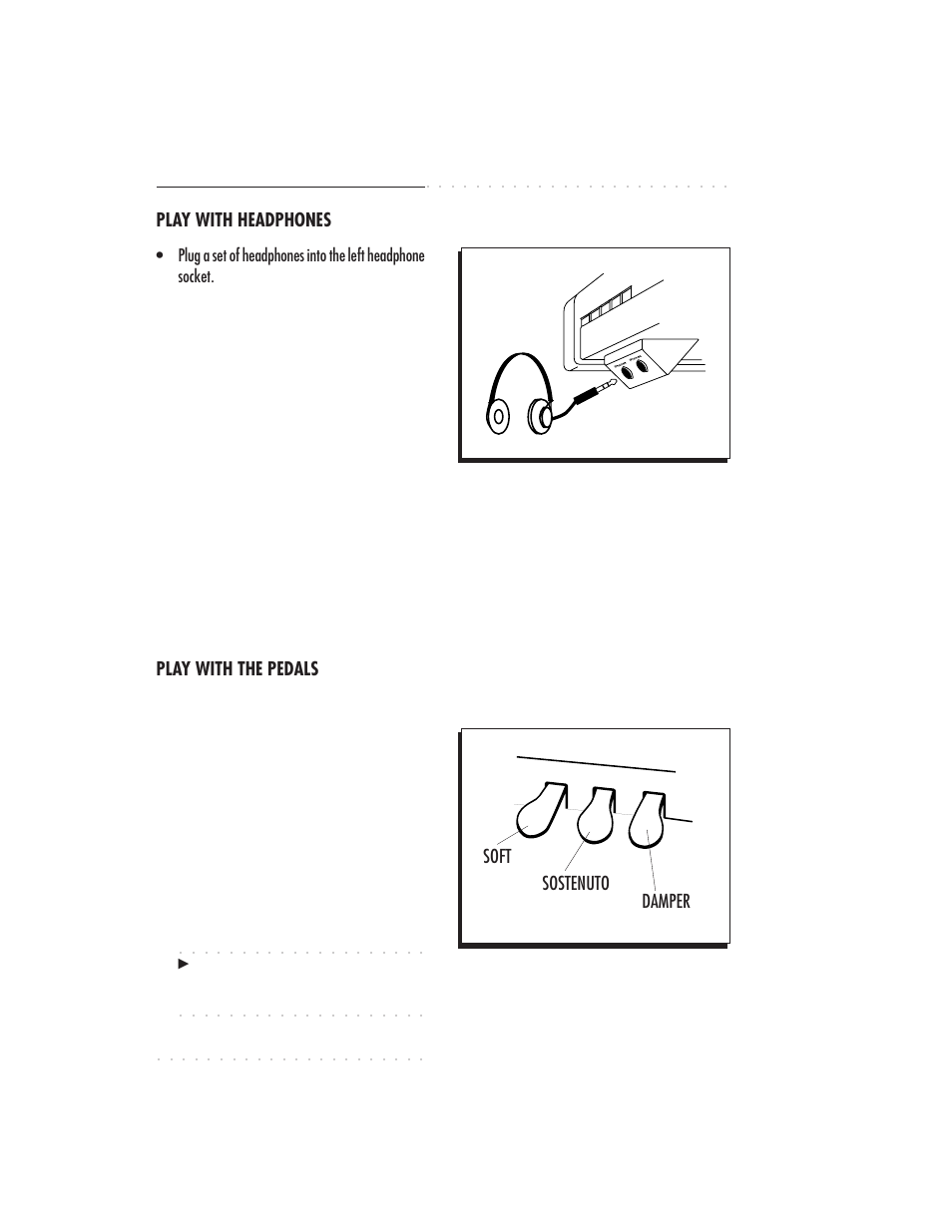 1•14 user guide, Play with headphones, Sostenuto damper soft play with the pedals | IBM PS1500 User Manual | Page 30 / 112