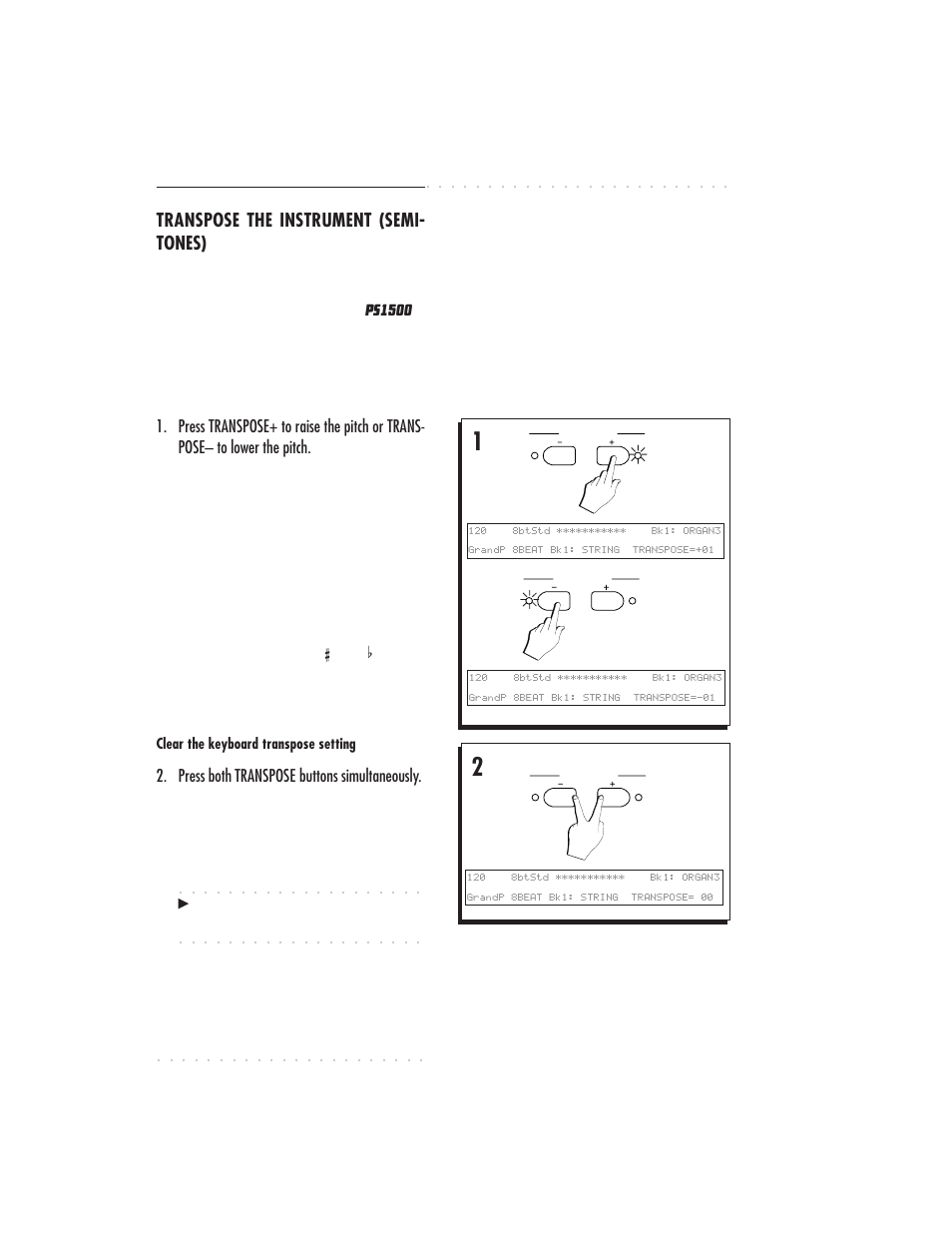 1•16 user guide, Transpose the instrument (semi- tones) | IBM PS1500 User Manual | Page 32 / 112