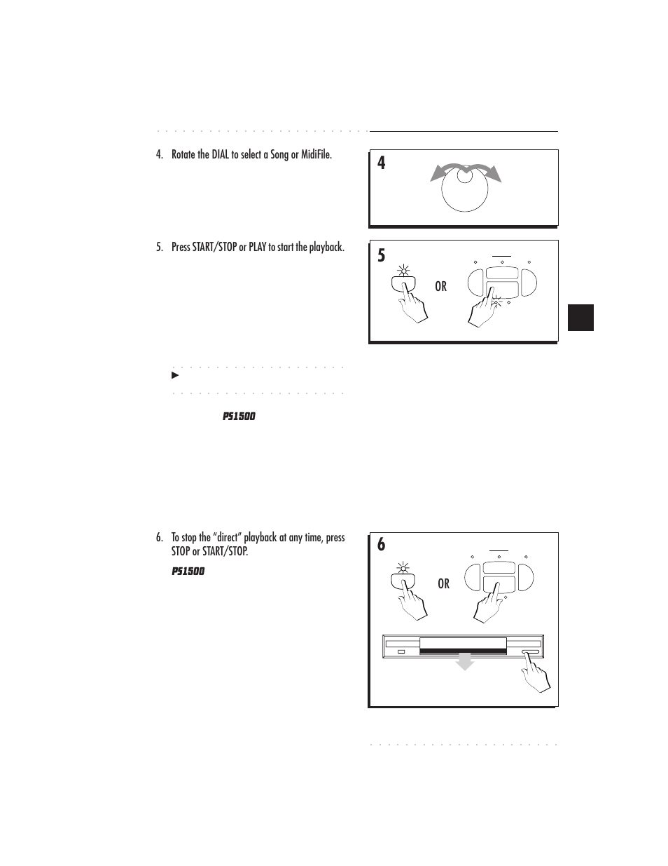 Quick guide 1•19, Rotate the dial to select a song or midifile, Press start/stop or play to start the playback | IBM PS1500 User Manual | Page 35 / 112