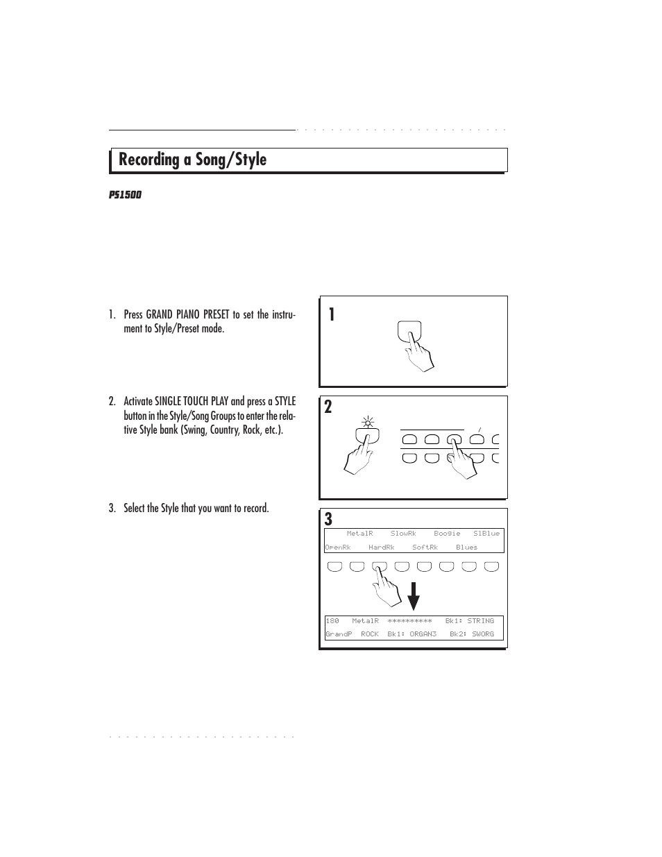 Recording a song/style, 1•20 user guide | IBM PS1500 User Manual | Page 36 / 112