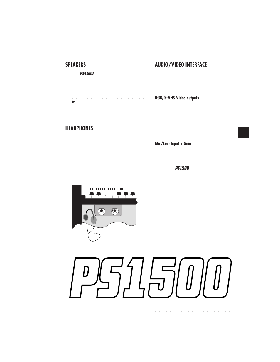 Basic concepts 3•9, Audio/video interface, Speakers | Headphones | IBM PS1500 User Manual | Page 57 / 112