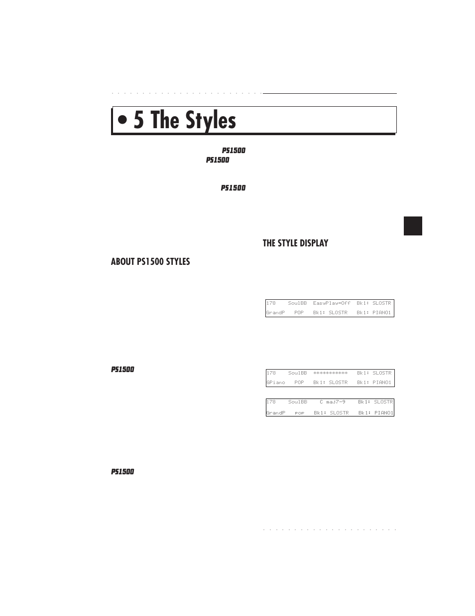 5 the styles, Styles 5•1, About ps1500 styles | The style display | IBM PS1500 User Manual | Page 89 / 112