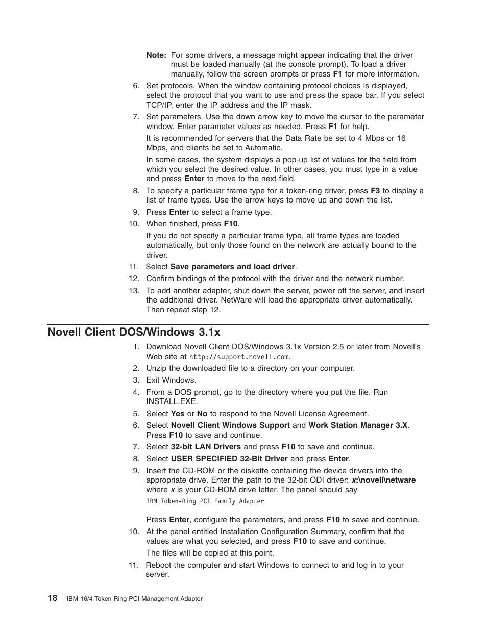 Novell client dos/windows 3.1x | IBM 16/4 Token-Ring User Manual | Page 26 / 113