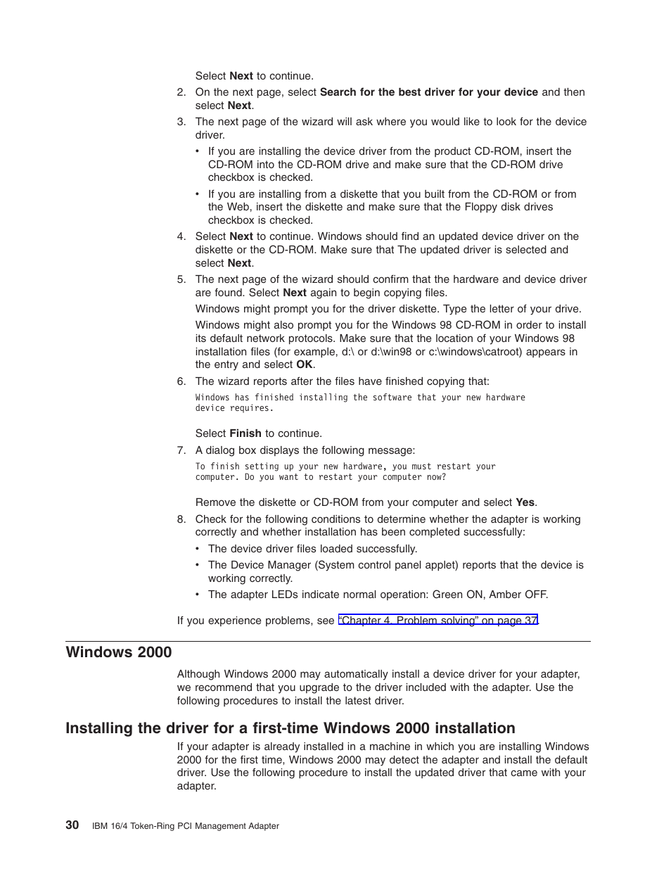 Windows 2000 | IBM 16/4 Token-Ring User Manual | Page 38 / 113