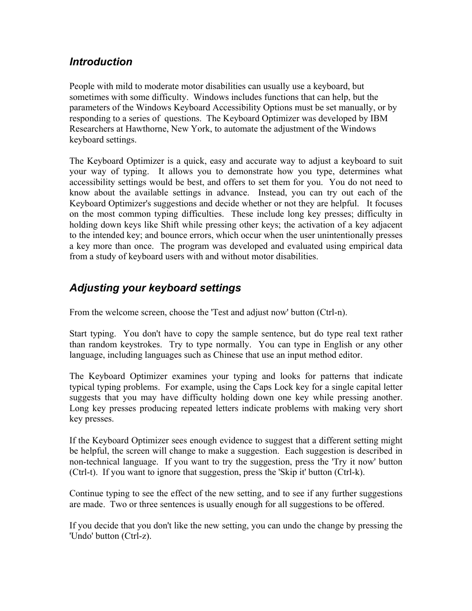 Introduction, Adjusting your keyboard settings | IBM Keyboard Optimizer User Manual | Page 2 / 5
