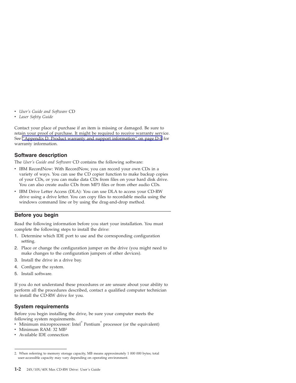 Before you begin, Software description, System requirements | IBM 22P6969 User Manual | Page 10 / 54