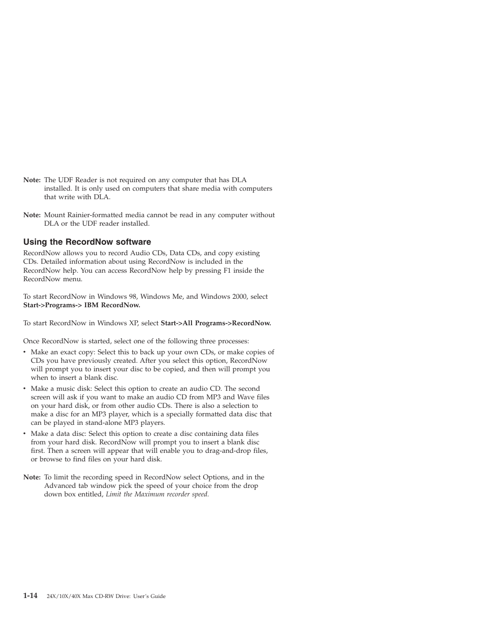 Using the recordnow software | IBM 22P6969 User Manual | Page 22 / 54