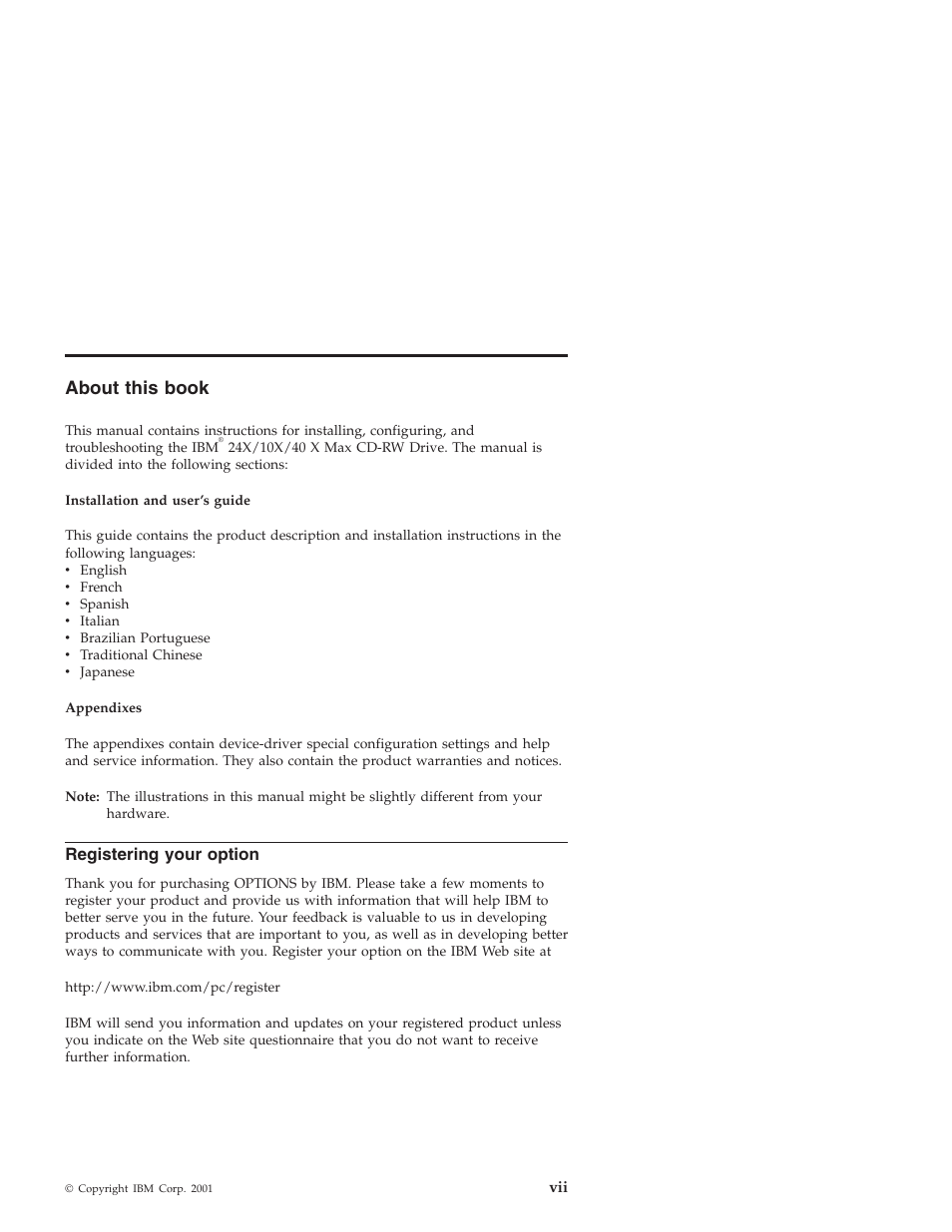 About this book, Registering your option | IBM 22P6969 User Manual | Page 7 / 54