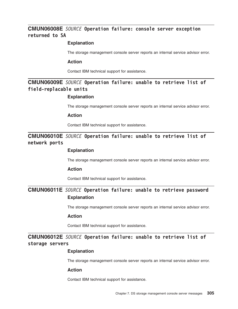 Source, Operation, Failure | Console, Server, Exception, Returned, Unable, Retrieve, List | IBM TOTAL STORAGE DS8000 User Manual | Page 325 / 374