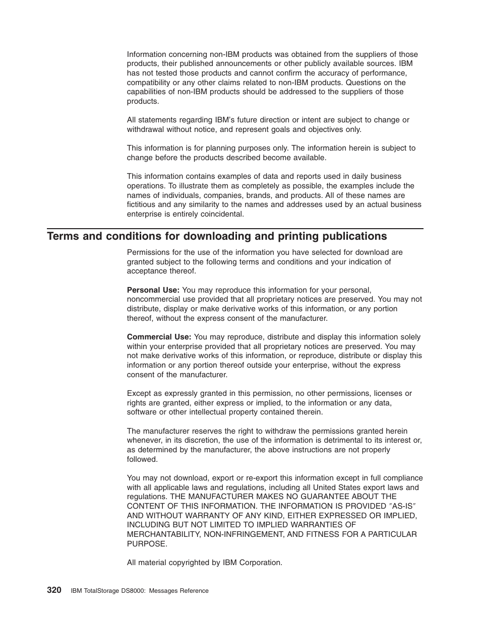 Terms, Conditions, Downloading | Printing, Publications | IBM TOTAL STORAGE DS8000 User Manual | Page 340 / 374