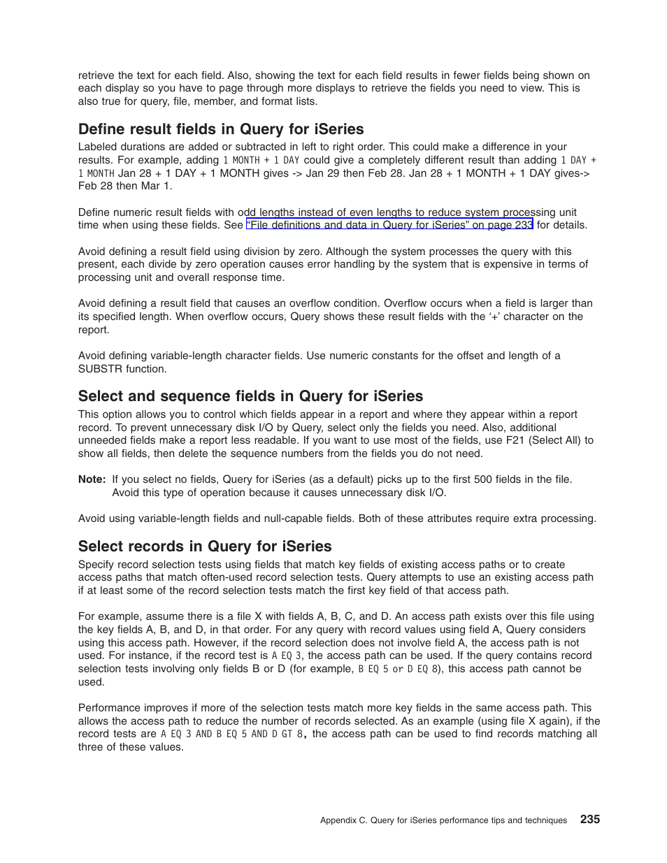 Define result fields in query for iseries, Select and sequence fields in query for iseries, Select records in query for iseries | IBM ISERIES SC41-5210-04 User Manual | Page 247 / 294