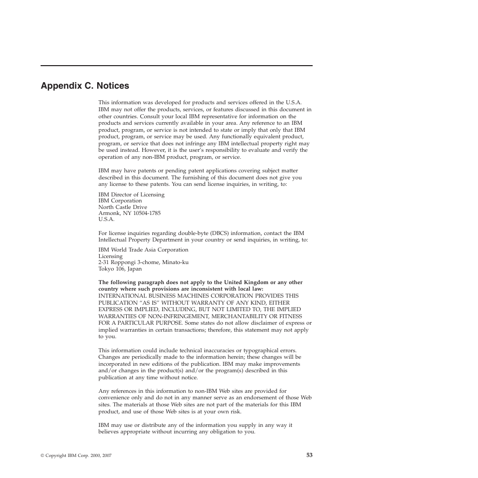Appendix c. notices, Appendix, Notices | IBM TIVOLI SC32-0129-00 User Manual | Page 71 / 82