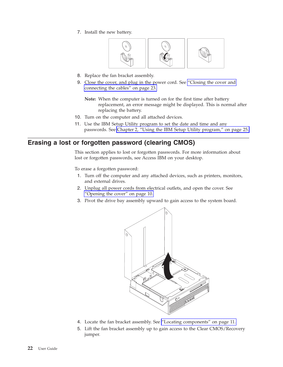 Erasing, Lost, Forgotten | Password, Clearing, Cmos) | IBM THINKCENTRE 8086 User Manual | Page 36 / 64