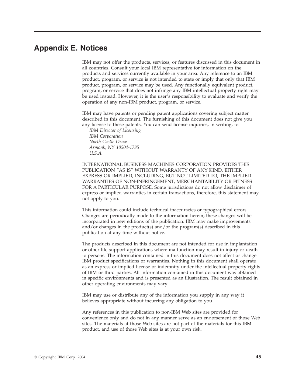 Appendix e. notices, Appendix, Notices | IBM THINKCENTRE 8086 User Manual | Page 59 / 64